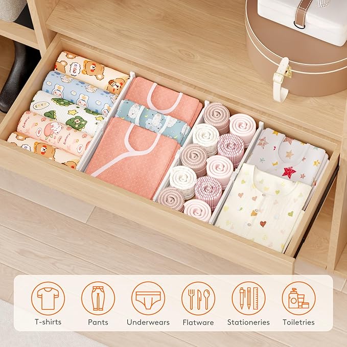 Lifewit 4" High 12 Pack Drawer Dividers, 10.5-16.5" Drawer Divider for Clothes, Adjustable Dresser Drawer Organizers, Plastic Drawers Separators for Clothes, Bedroom, Bathroom, Kitchen, Closet