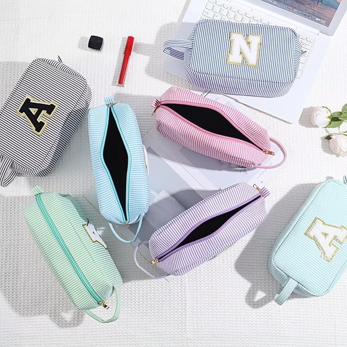 YOOLIFE Pink Cosmetic Travel Makeup Bag - Monogram Cute Initial Makeup Bags Cosmetic Toiletry Pouch Make Up Case for Women Her Best Friend Friendship Teacher, Personalized Birthday Gifts for Women V