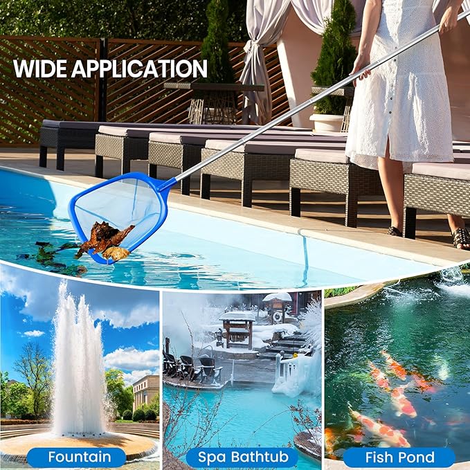 Tavaleu Pool Skimmer Net, Deep Pool Leaf Net with Reinforced Frame, Large Capacity Rake Net for Cleaning, Debris Pickup Removal
