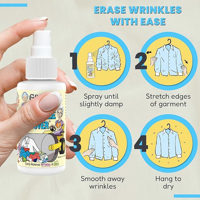 Grandma's Secret Wrinkle Remover - Wrinkle Release Spray, Odor Eliminator, and Fabric Refresher Spray - Chlorine and Bleach Free - 3 oz, 2 Pack