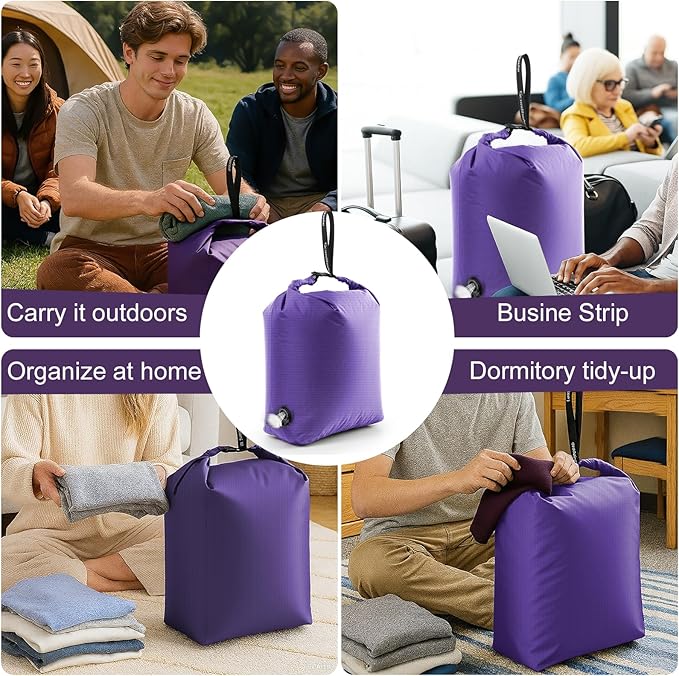 Travel Laundry Bag, Vacuum Compression Dirty Clothes Travel Bag Waterproof Wet Dry Bags Large Capacity Space Saver Bags Reusable Camp Clothes Organizer for Sports Dorm Laundromat (1 Pcs) (Purple, L)