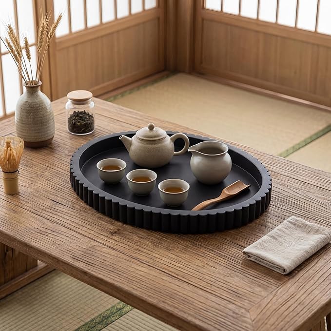 Oval Concrete Decorative Tray for Coffee Table Decoration 15" Modern Black Table Centerpieces Decorative Ottoman Tray for Serve Home Decoration Accent Bandejas Decorativas Gift