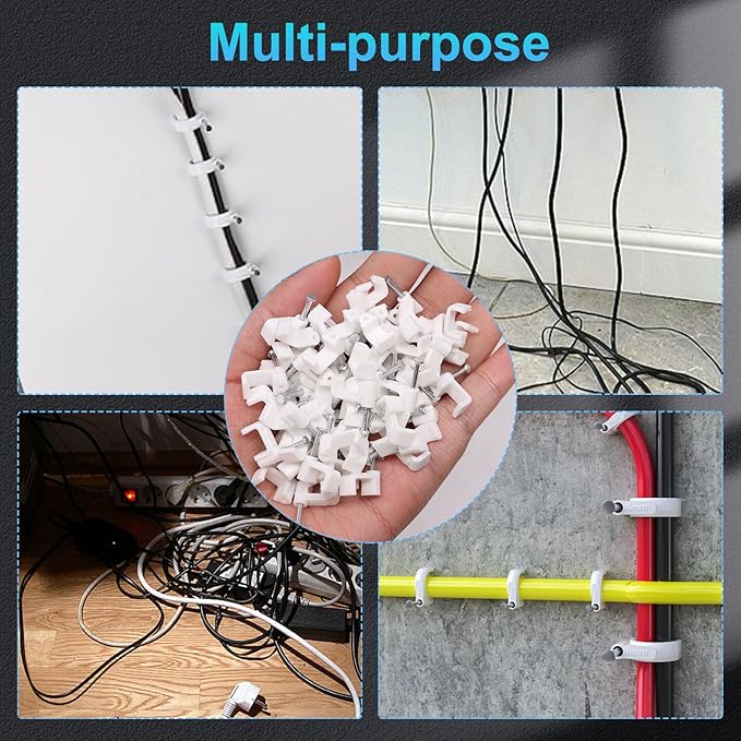 mxuteuk 430PCS Cable Clips with Steel Nails, 4/6/8/10mm Round White Cable Wire Clips, Wall Clips for Cords, Cable Cord Clips for RG6 RG59 CAT6 RJ45