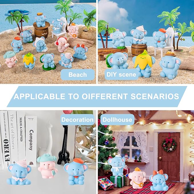 12 Pcs Mini Elephant Figurines - Fairy Garden Decor,Miniature Landscape Ornaments,DIY Craft Projects,Home Decoration Access