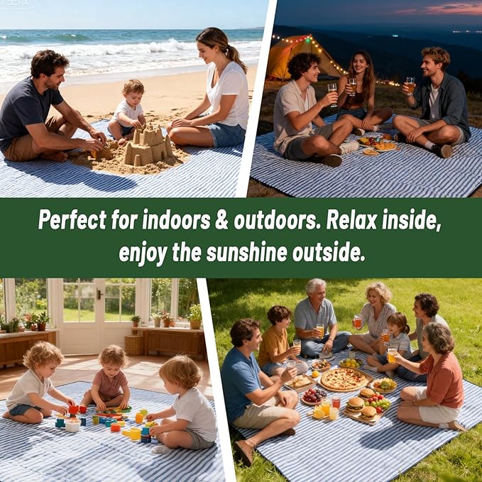 Large Waterproof Picnic Blanket 80"x80" – Extra Large Outdoor Mat for Beach, Park, Grass, Lawn, Camping, Sandproof & Portable, Foldable Rug, Wedding Registry Gift for Family & Travel