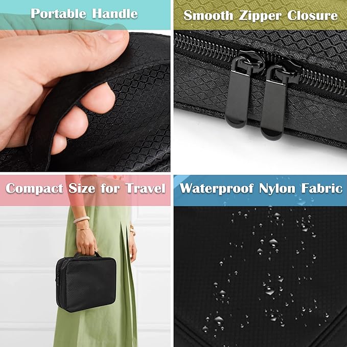 Travel Jewelry Organizer Case, Jewelry Bags for Traveling, Jewelry Binder with 24 Pcs Clear Zipper Velvet Pouches for Storing Earrings, Rings, Necklace, Bracelet, Watch (Black)