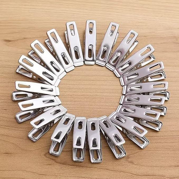 50 Pack Heavy Duty Clothes Pins Stainless Steel Clothespins Laundry Clips Metal Clothes Pegs Clothing Clips for Hanging Clothes Home Outdoor, Silver