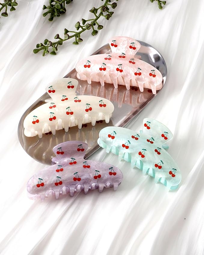 4Pcs Large Acrylic Clips - Big Non-Slip Banana Barrettes for Thick Hair, Strong Hold Jaw Clips for Women Girls