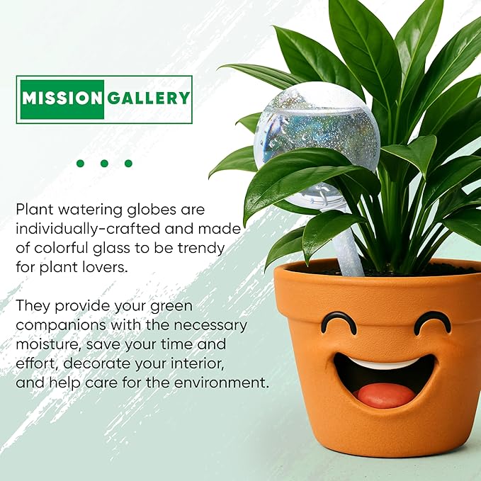 Mission Gallery Clear Plant Watering Globes Set of 6 - Small Self Watering Globes for Indoor & Outdoor Plants - Automatic, Glass Watering Bulbs for Daily Use, Plant Watering Devices