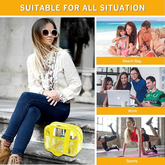 XEWEA Clear Travel Toiletry Bags, 3 Pack TSA Approved Transparent Makeup Bag for Men Women,Large Waterproof PVC Quart Organizer Kit with Zipper for Toiletries Airline Essential,Toy Pouch Yellow