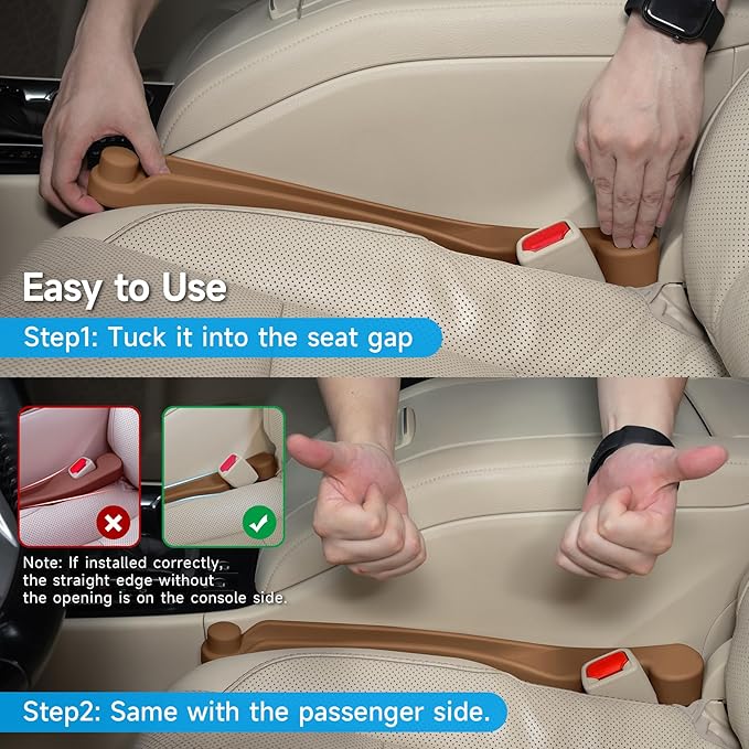 Car Seat Gap Filler Set of 2, 3-in-1 Seat Side Gap Filler Plug with Storage Slot & Hook Function, Soft Foam Universal Fit Car SUV Truck Fill Gap Between Seats Console Organizer (Narrow Saddle Brown)