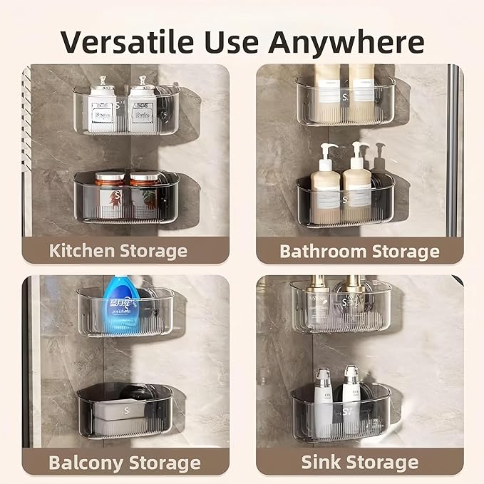 2PCS Sink Organizer and Caddy, Corner Sink Rack with Suction Cup Mount, Drain Box Holder for Kitchen Sponge, Scrubber, Soap Dispenser Storage, Black Adhesive Corner Organizer