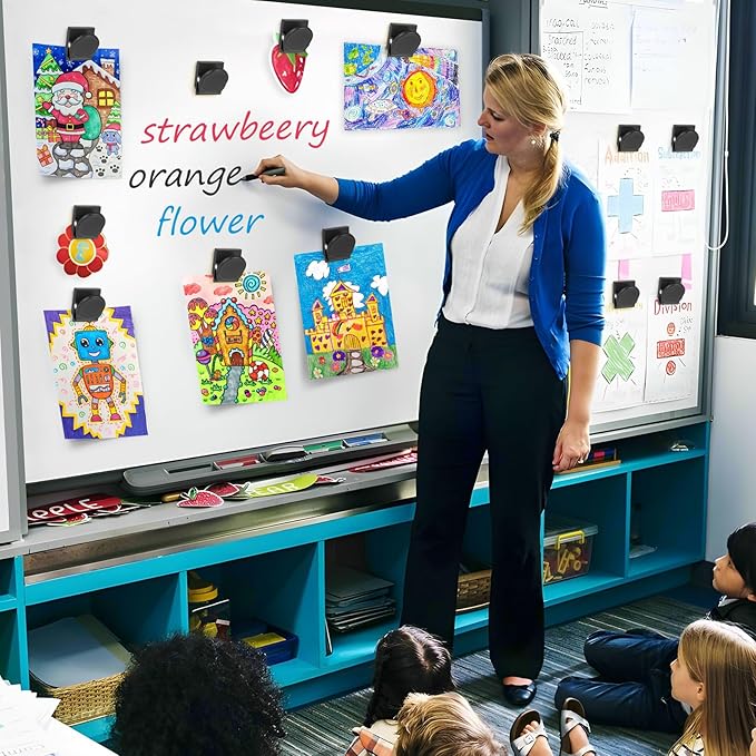 12 Pack Magnetic Clips Heavy Duty, Black Magnet Clips for Fridge, Refrigerator Magnets, Strong Magnetic Clip, Scratch Free Magnets with Clip for Whiteboard, Refrigerator, Cruise, Locker