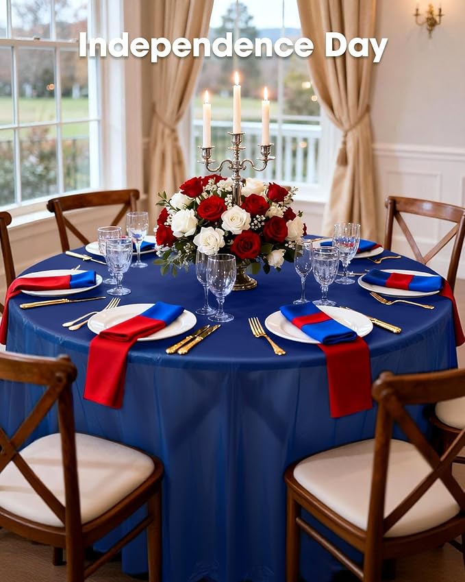 Pureegg Plastic Table Cloth Disposable 10 Pack, 84'' Round Table Cloths, Graduation, Patriotic Decorations, Thanksgiving, Veterans Day Tablecloths, Round, Plastic Cover, Leakproof & Sturdy, Navy Blue