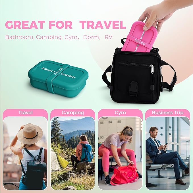Silicone Soap Holder, Enhanced Leak-Proof Travel Soap Container with Draining Layer, Portable Bar Soap Holder, Soap Case with Soap Bag, Soap Dishes for Bathroom/Camping/Gym (Pink)