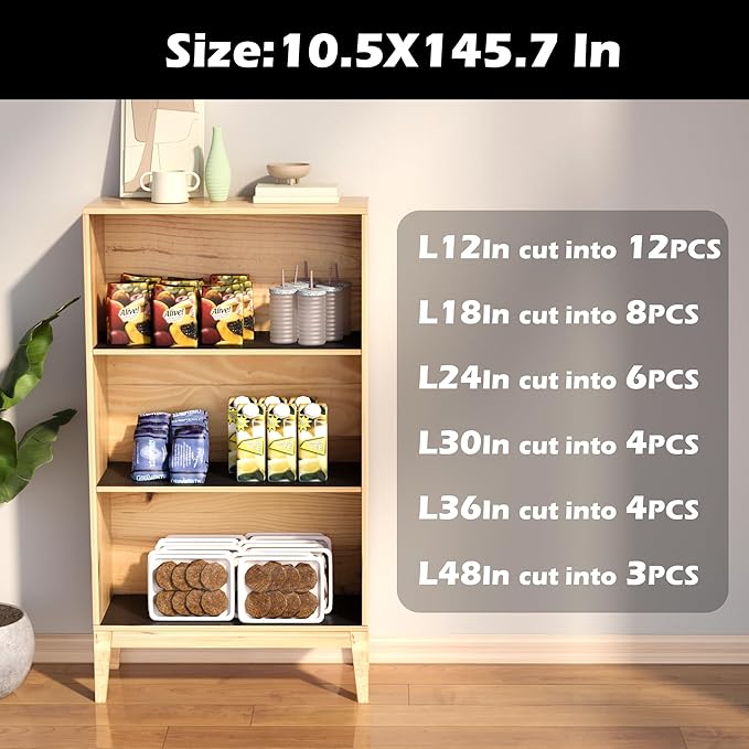 Black Shelf Liner 10.5 in Wide: Thick Easy Cutting Pantry Wire Shelves Liners - Waterproof Kitchen Cabinet Liner for Shoe Rack - Multi-Size 10.5" x 145.7"