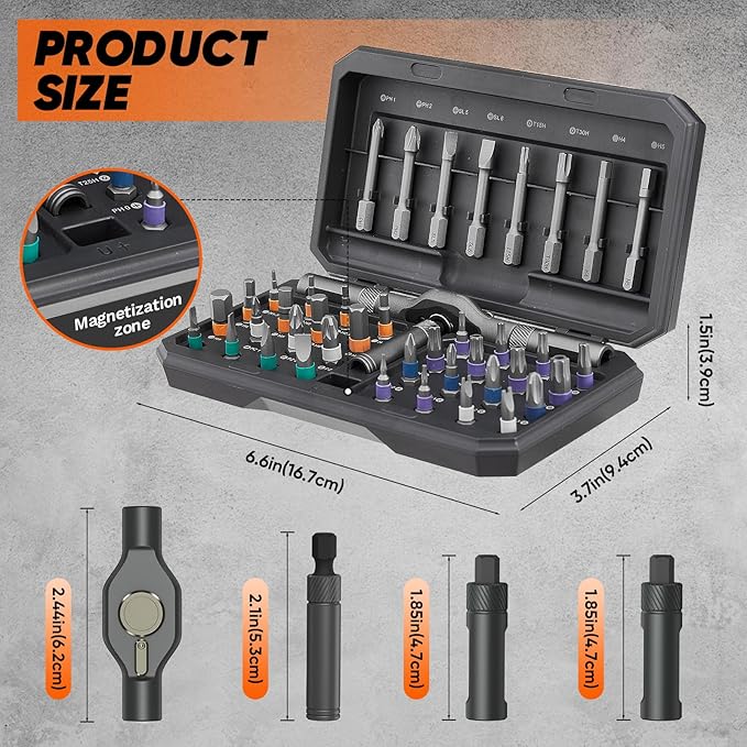 Saker 42-in-1 Magnetic Screwdriver Set, Multi-Bit Free Combination Ratchet Screwdriver Set Portable Repair Tool Kit for Gifts, Furniture, Computers, Bicycles, and DIY, Grey