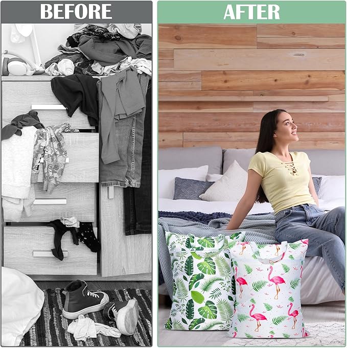 2 Pcs Large Travel Laundry Bags - Waterproof with Handle, Washable Dirty Clothes Bags for Travel, Wet/Dry Bag for Gym, Swimming Pool, College Dorm