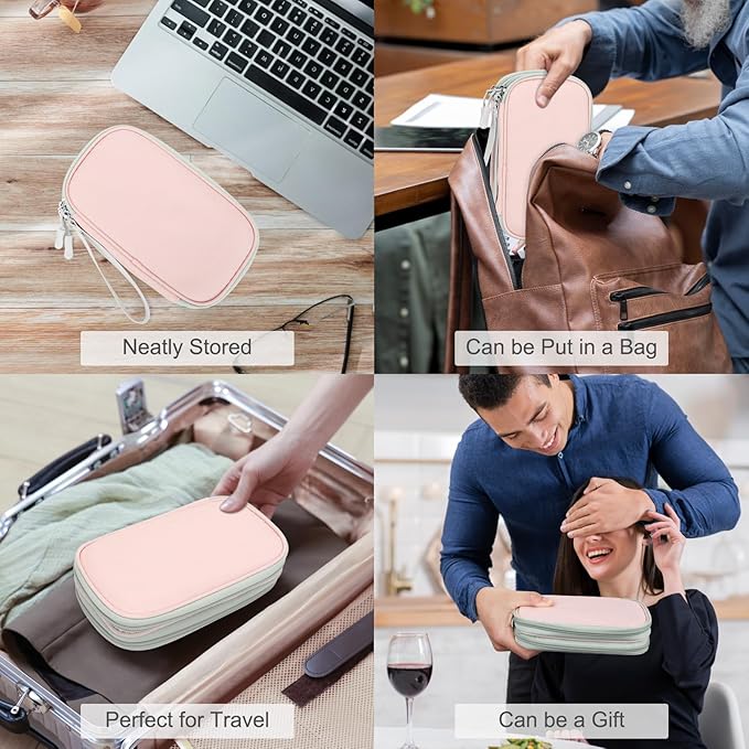 FYY Electronic Organizer, Travel Cable Organizer Bag Pouch Electronic Accessories Carry Case Portable Waterproof Double Layers All-in-One Storage Bag for Cable, Cord, Phone, Earphone-Light Pink