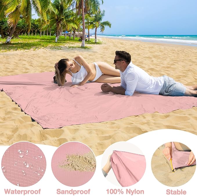 BYDOLL Nylon Beach Blanket Waterproof Sandproof 78''x110'' Suits 1-7 Adults Oversized Sand Free Extra Large Blanket Lightweight Soft Picnic Mat for Beach Essentials