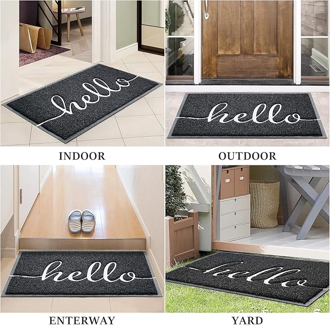 Door Mat (36"x24",Black) Welcome Mat Low Profile Front Doormat Indoor Outdoor Door Non Slip Rugs for Entryway, Patio, High Traffic Areas