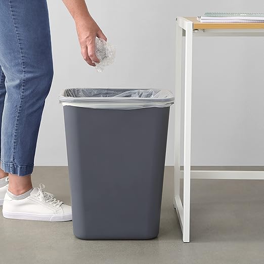 Amazon Basics Rectangular Commercial Office Wastebasket, Easy to Clean, 10 Gallon, Grey, 2-Pack