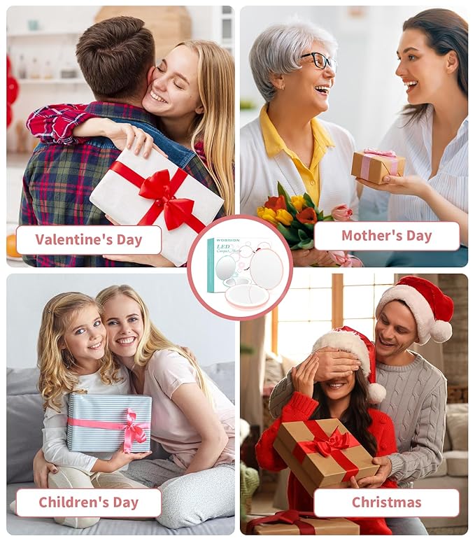 WOBSION Travel Compact Mirror,Portable 1x/10x LED Makeup Mirror with Magnification,Handheld 2-Sided Pocket Mirror, 3.5in Small Mirror for Purse,Handbag,Gift,Cyan&Pink,2 Pack