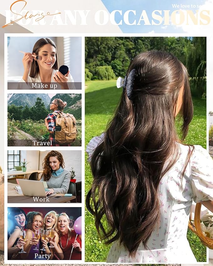 4Pcs Large Hair Claw Clips - Acrylic Big Hair Clips for Thick Hair Strong Hold Hair Jaw Clips Non-slip Banana Hair Barrettes Clips for Women Girls (Gray+Green+Black+Orange)