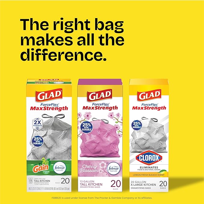 Glad Small Trash Bags 4 Gallon, Febreze Cherry Blossom Garbage Bags, Odor Resistant with Drawstring, 80 Count