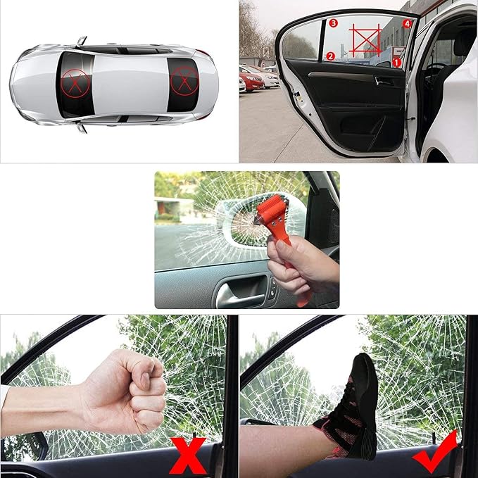 SINSEN Car Safety Hammer Set of 3 Emergency Escape Tools Auto Car Window Glass Hammer Breaker and Seat Belt Cutter 2-in-1 for Family Rescue & Auto Emergency Escape (3 PCS)
