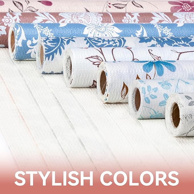 RAY STAR Shelf Liner, Non Adhesive Vintage Navy Blue Floral Kitchen Cabinet Liner for Pantry Drawer Vanity, Strong Grip Non Slip, Shelf Liners for Kitchen Cabinets Cupboard 18 Inch x 8 FT (3 Rolls)
