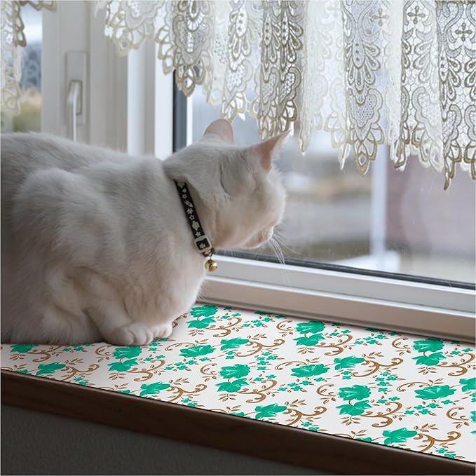 12X120 Inch Shelf Liner for Kitchen Cabinets, PVC Drawer Liner for Dresser Non-Slip Bathroom, Non-Adhesive Cabinet Liner Washable (Green Floral)(3 Roll)