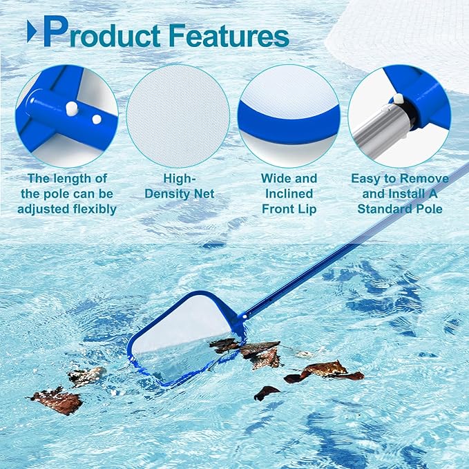 Pool Skimmer - Pool Skimmer Net for Cleaning, Pool Leaf Skimmer Net with Fine Mesh Reinforced Frame, Hot Tub Skimmer Net Filters Out Debris