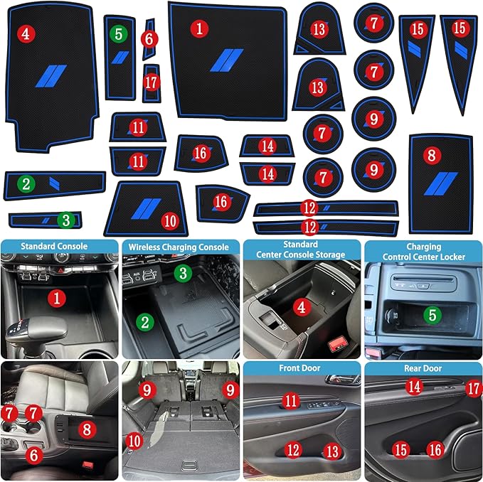 Center Console Liner for Dodge Durango 7-Seater Accessories 2021-2023 2024 2025 2026, Cup Holder Mat, Door Slot Pad, Coaster Trim, Non-Slip Dust Interior, Custom Rubber Insert (27pcs, Blue)