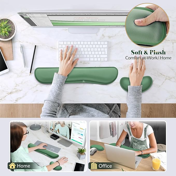 Gimars Upgrade Enlarge Silky and Superfine Fabric Gel Memory Foam Keyboard Wrist Rest Set, Ergonomic Keyboard Mouse Wrist Support for Typing Pain Relief, Comfort for Office, Gaming, Computer