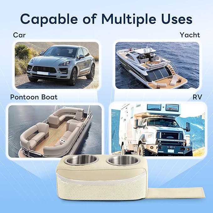 Marinexplore Pontoon Cup Holder,Boat Seat Cup Holder,Double Drink Holder,Portable Cup Beverage Mobile Phone Holders for Pontoon Boat Sofa,RV Couch,Car Back Seat (Beige)