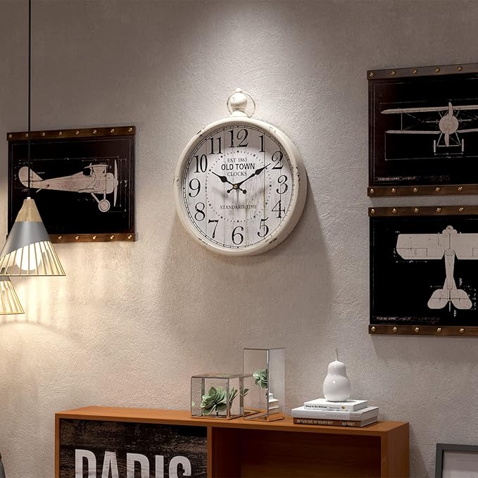 Menterry Retro Round Wall Clock. White Vintage Antique Style. Battery Operated Silent Wall Clocks for Farmhouse, Bathroom, Kitchen, Bedroom, Office, (11.8" H x 9.3" W)