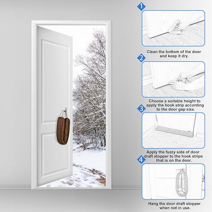NABOWAN 36" Weighted Under Door Draft Stopper - Triangular Door Draft Blocker with Hook Loops for Easy Install, Save Energy, Home Room Essentials