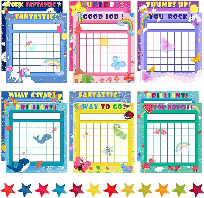 100 Pieces Sticker Charts for Kids Incentives Reward Chart for Kids Behavior in 10 Designs with 2800 Mini Star Stickers Dry Erase Chore for Classroom Teaching or Home Using