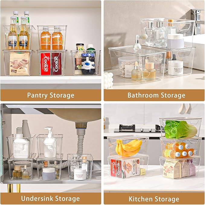 12 Pack Medium Stackable Storage Boxes for Storage and Organization, Clear Storage Bins with Lids, Plastic Storage Containers with Lids, Plastic Bins with Handles for Office, Bedroom, Study Room