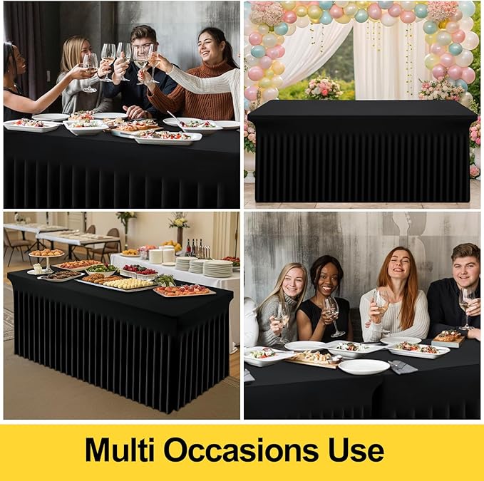 Smiry Spandex Tablecloth, Elastic Fitted Stretch Tablecloth for 5FT Rectangle Tables, Waterproof Washable Table Cover Skirt for Outdoor, Wedding, Banquet & Parties (Black, 60Lx30Wx30H Inch)