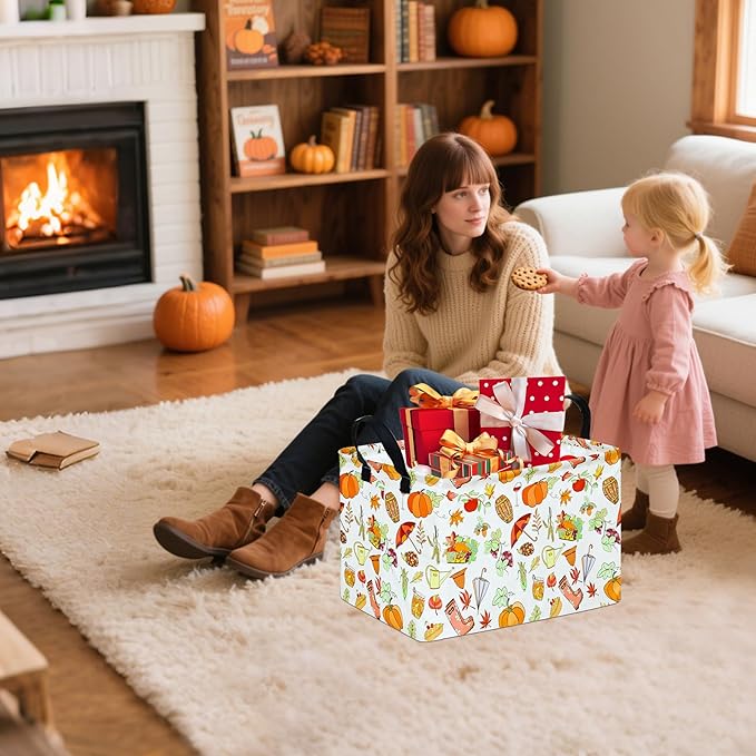 Rec Thanksgiving Box Hamper Storage Basket Collapsible Organizer Bin Gift Shelf Baskets for Home and Kitchen Storage