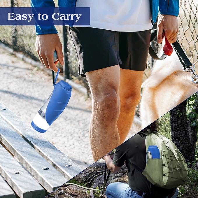 Upgraded Dog Water Bottle, Portable Dog Cat Puppy Pet Water Dispenser Feeder with Drinking Cup and Food Container Leak Proof for Outdoor Walking, Travel, Hiking 12OZ Blue