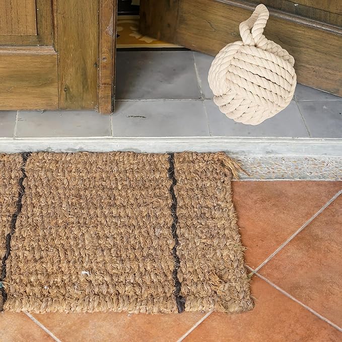 Decorative Door Stop, Weighted Door Stopper for Bottom of Doors, Rope Doorstop, Knot Nautical Doorstopper, Heavy Doorstop for Bedroom, Living Room, Window Wedge, Bookend 6 inch (White)