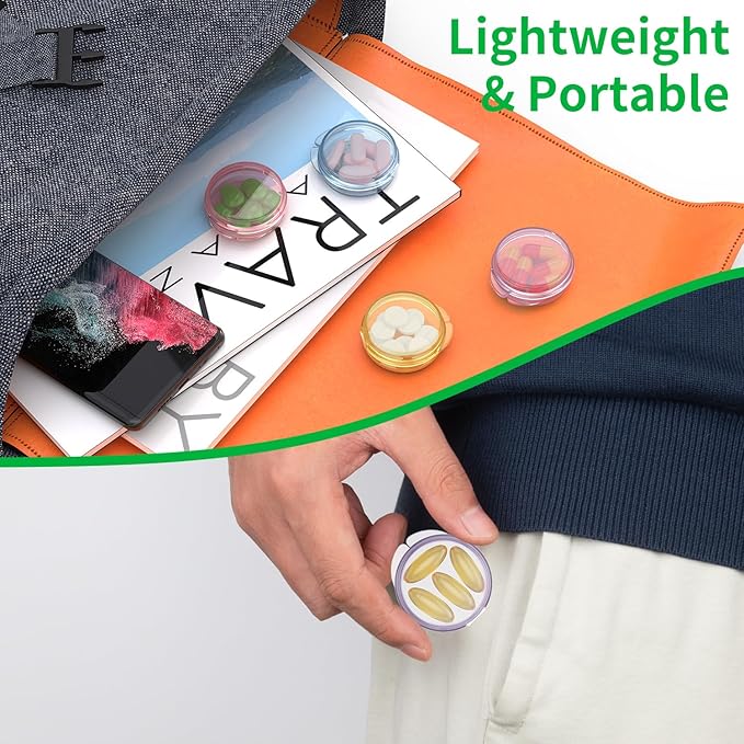 Small Pill Box, (4 Pack) Travel Pill Case Portable Daily Pill Organizer Mini Medicine Storage Container for Pocket Purse Cod Liver Oil Storage Box Earplug Case