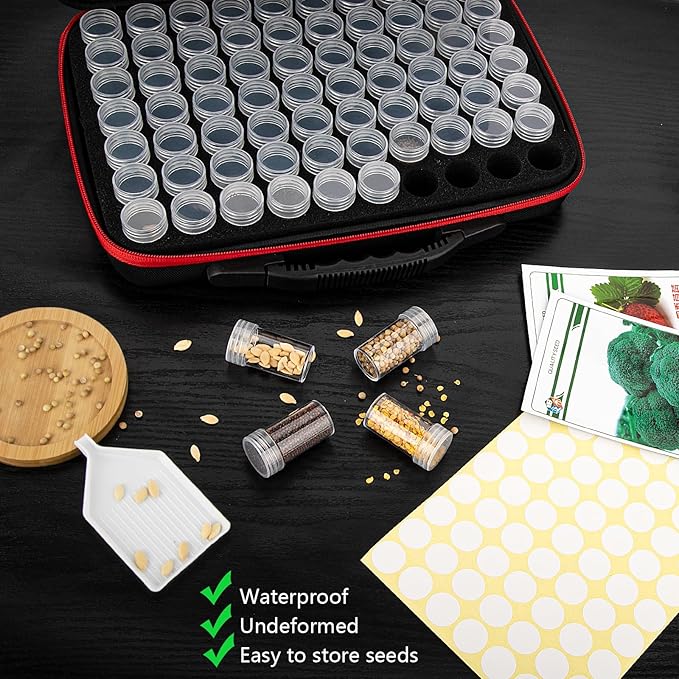 140 Slots Seed Organizer Storage Box with 20PCS Seed Envelopes, Premium Seed Containers for Various Sizes Vegetable and Flower Garden Seeds, Gardening Seed Keeper Set with Useful Accessories (Red)