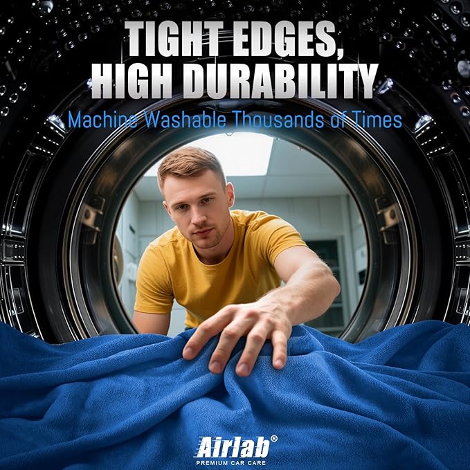 Airlab Microfiber Towels for Car Wash Drying, Thick Plush Cleaning Cloths, Auto Detailing Super Absorbent for Interior & Exterior, Lint-Free, Streak-Free, 35 x 24 Inch, 500 GSM, Pack of 2