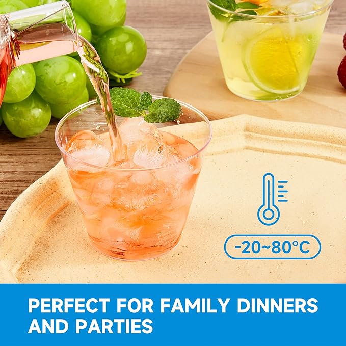 RACETOP 9 oz 50 packs Clear Disposable Plastic Cups, Durable Plastic Cups Tumblers, Perfect for Parties, Wedding and Festival Events