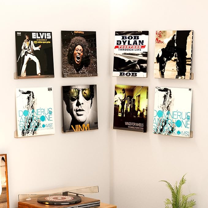 upsimples 8 Pack Vinyl Record Wall Mount Shelves, 12" Vinyl Holder for Album Record Storage & Display, Clear Acrylic Floating Shelves for Wall Decor, Kids Bookshelf, Magazine Rack, Picture Ledge