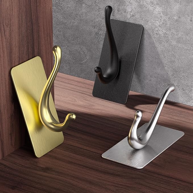 JCHOUS Towel Hooks, Solid Alloy Adhesive Wall Hooks for Hanging, Towel Hooks for Bathroom, RV, Kitchen, Closets, etc (Gold, 2 Pack)